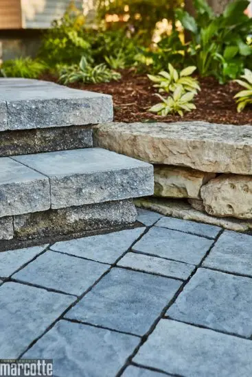 Inviting Facade, Natural Stone with Interlocking Pavers