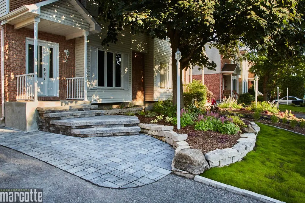 Inviting Facade, Natural Stone with Interlocking Pavers